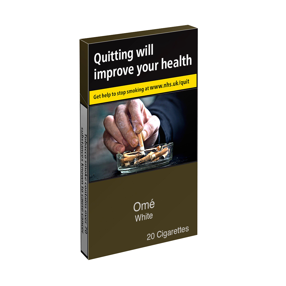Buy Omé White Superslims cigarettes 20 pack online UK. Refined American tobacco blend, luxury superslim format. UK Duty Paid. Fast next day delivery available.